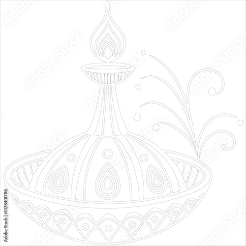 Diwali Lamp Silhouette Vector Elegant Line Art for Festival Designs