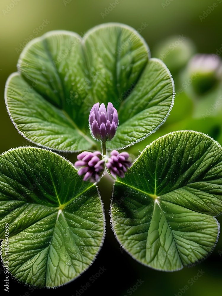 Purple flower buds appear amidst vibrant green leaves in a close-up shot