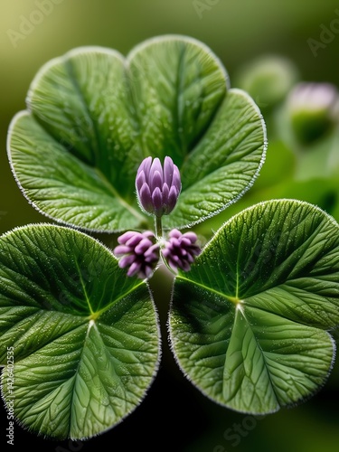 Obraz na płótnie Purple flower buds appear amidst vibrant green leaves in a close-up shot w salonie