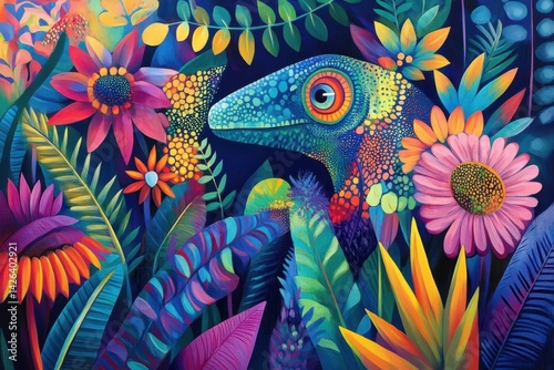 Obraz na płótnie A chameleon blending seamlessly into a vibrant ju w salonie