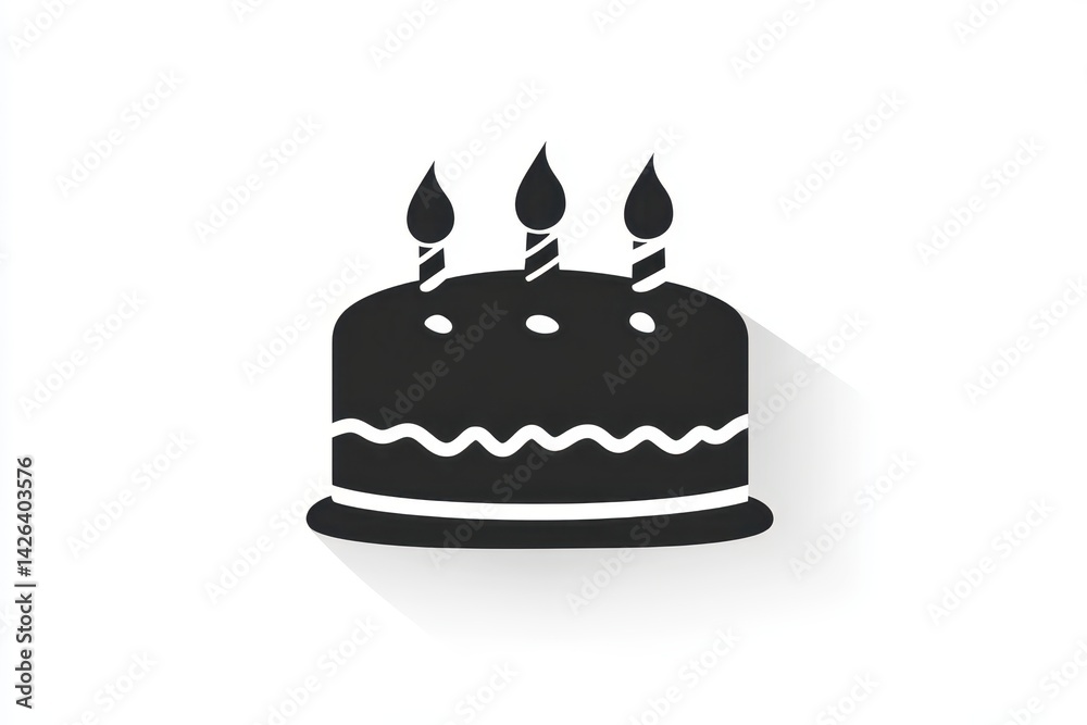 black flat design cake icon on white background