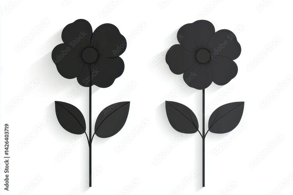 black flat design flower icon on white background