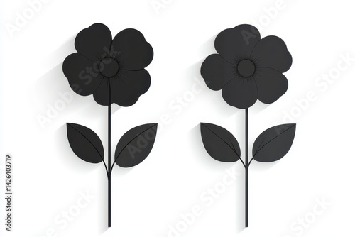 black flat design flower icon on white background