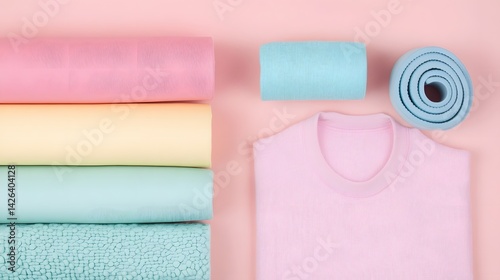Pastel-Toned Yoga Gear Arrangement for Relaxing Wellness Lifestyle