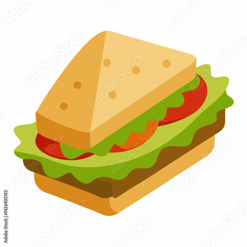 Vegan Sandwich with Hummus and Greens  Vector Illustration