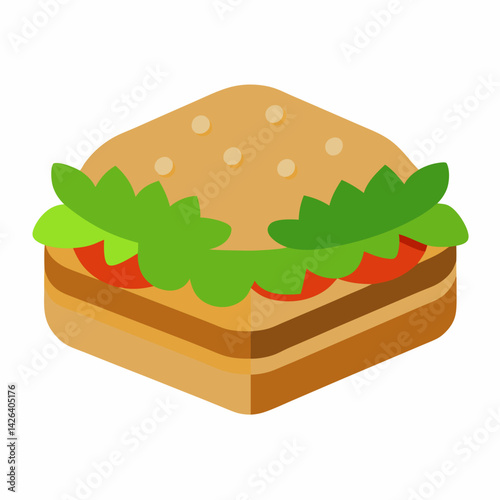 Vegan Sandwich with Hummus and Greens  Vector Illustration