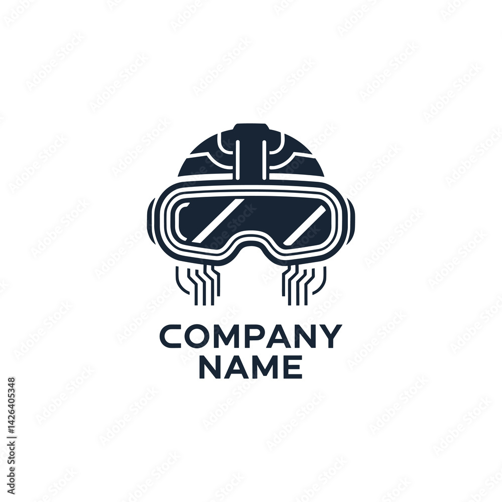 Fototapeta premium Futuristic VR headset icon, neon cyberpunk theme logo
