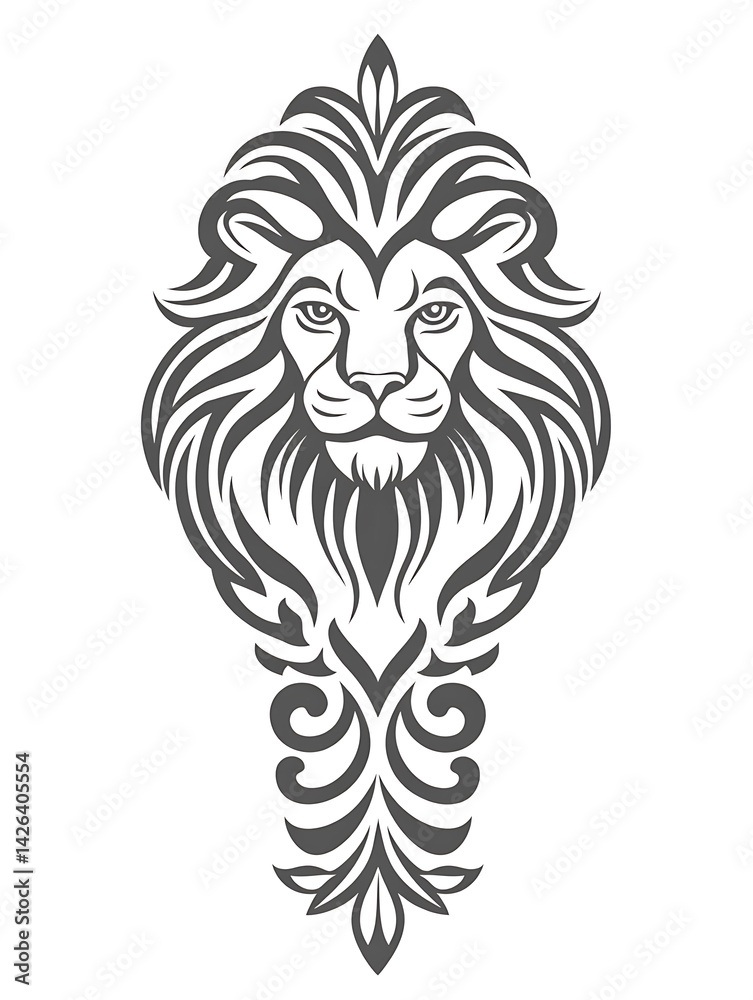 Fototapeta premium Lion head design, artistic, vertical, white background