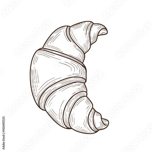 Croissant icon drawing, detailed sketch, brown tones, baked goods  