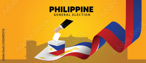 Philippine general election hand putting vote in ballot box vector poster