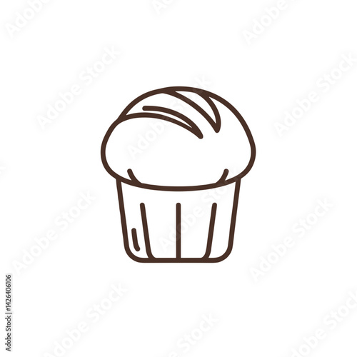 Brown line art muffin vector icon representation  
