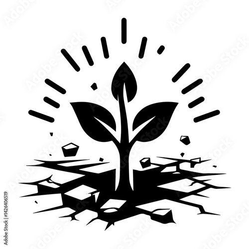 Resilient Plant Growing Through Cracked Earth with Sunburst