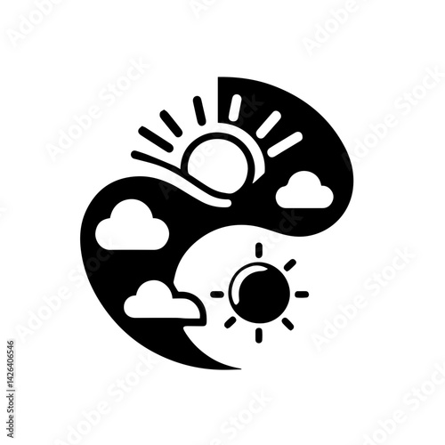 Symbolic Yin Yang with Sun and Clouds Representing Natural Equilibrium