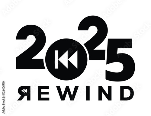 2025 Rewind logo: Bold black sans-serif numerals with target. Clean minimalist design on white background. Modern graphic style for branding.