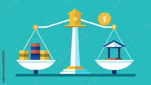 A scale with one side tipping heavily due to multiple loans then balancing out after consolidation represents the equalization of loan payments. Vector illustration