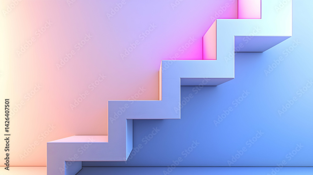 Abstract pastel stairs ascending against a wall, representing growth and success. Ideal for business presentations Abstract pastel stairs ascending against a wall, representing growth and success. Ideal for business presentations