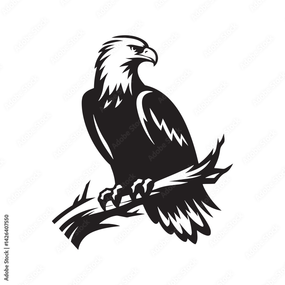 Fototapeta premium Minimalist Bald Eagle Vector - Bald Eagle Silhouette - Bald Eagle Illustration - Black and White Bald Eagle Design.