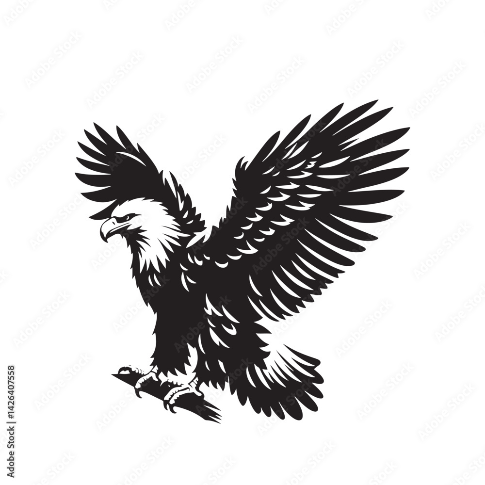 Fototapeta premium Minimalist Bald Eagle Vector - Bald Eagle Silhouette - Bald Eagle Illustration - Black and White Bald Eagle Design.