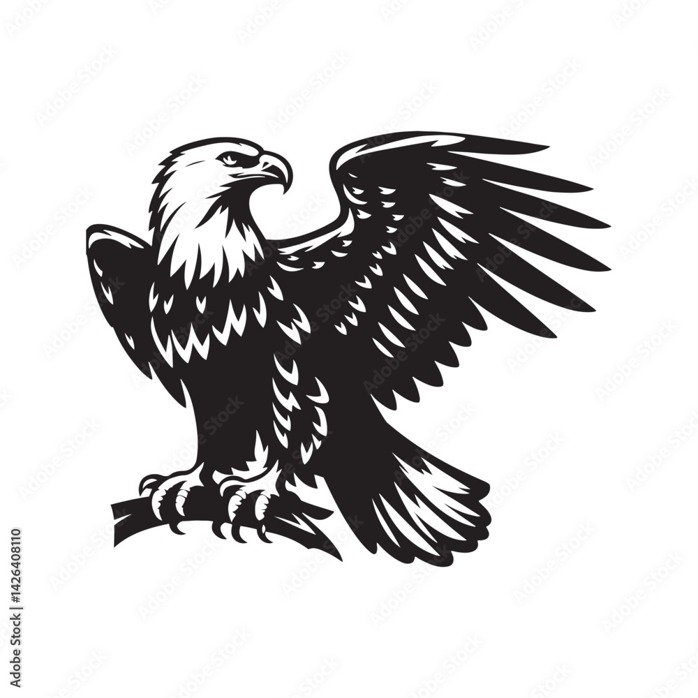 Fototapeta premium Minimalist Bald Eagle Vector - Bald Eagle Silhouette - Bald Eagle Illustration - Black and White Bald Eagle Design.