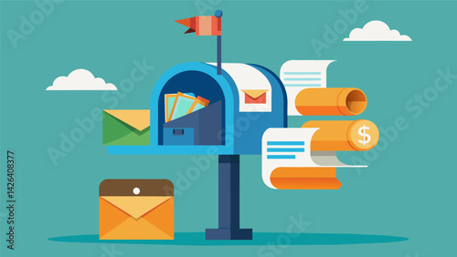 A students mailbox is overflowing with mail from different loan companies all competing for their business.. Vector illustration