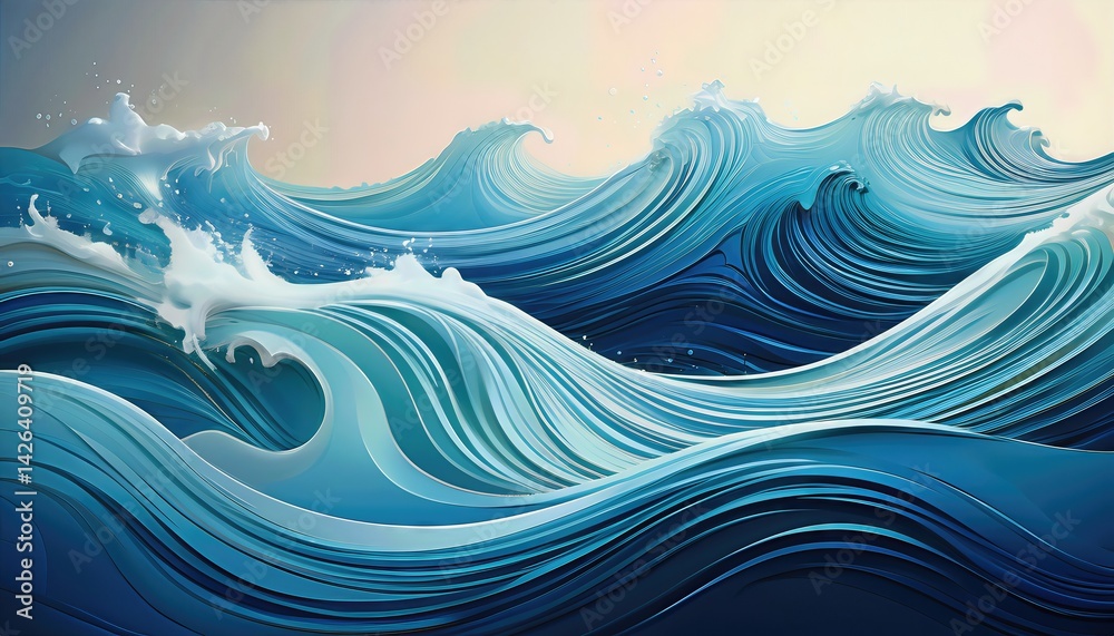 UltraRealistic Minimalistic Waves A Stunning Abstract Blue Seascape, Evoking Serenity and Tranquility, Perfect for Digital Art, Home Decor, or Design Inspiration.