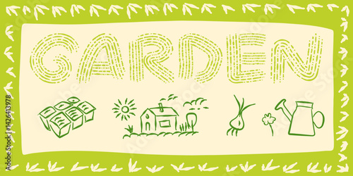 garden agriculture illustration sketch minimalist country eco natural growing plant icon line set