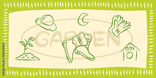 gardening farming clipart doodle simple village green nature agriculture garden tools collection vector