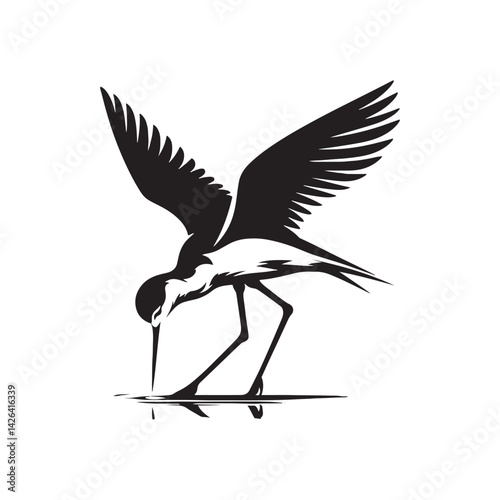 Black-winged stilt Silhouette - Black-winged stilt Vector - Illustration of Black-winged stilt - Black and White Black-winged stilt Design.