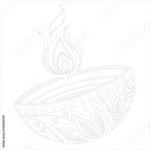Diwali Lamp Silhouette Vector Elegant Line Art for Festival Designs