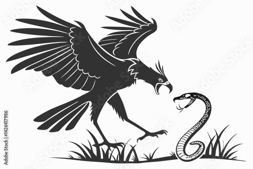 secretary bird sihouette black vector