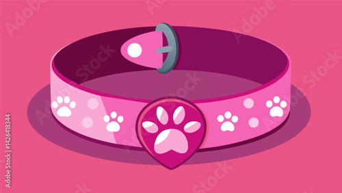 A bright pink collar with a customizable paw prints pattern that will surely make your furry friend stand out on evening walks.. Vector illustration
