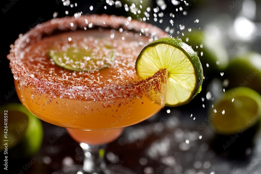 Margarita cocktail with lime and salt rim.