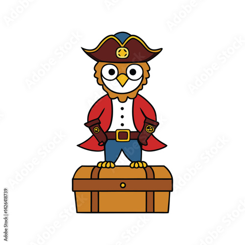 cartoon pirate with treasure chest