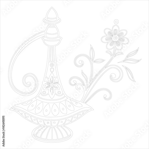 Diwali Lamp Silhouette Vector Elegant Line Art for Festival Designs