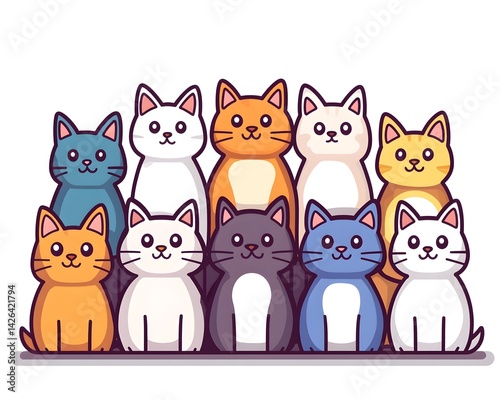 Obraz na płótnie Ten cute cartoon cats in various colors sitting together w salonie