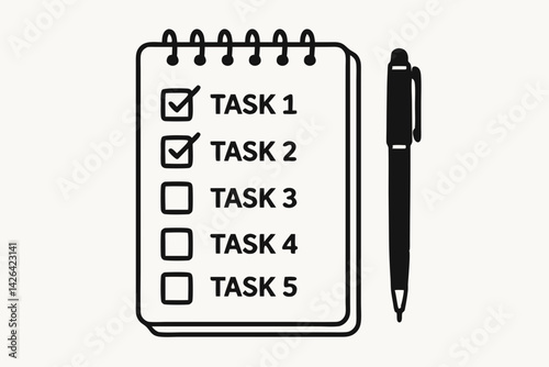 Minimalist Task Checklist with Pen Vector Illustration for Productivity Planning, Time Management, Goal Setting, To-Do List Organization, Project Tracking, and Business Efficiency