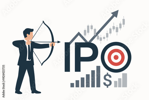 Successful Stock Market Trader Hitting Financial Bullseye Target with Arrow, Business Achievement Concept, Investment Success Symbol, Professional Trading Illustration for Finance Industry