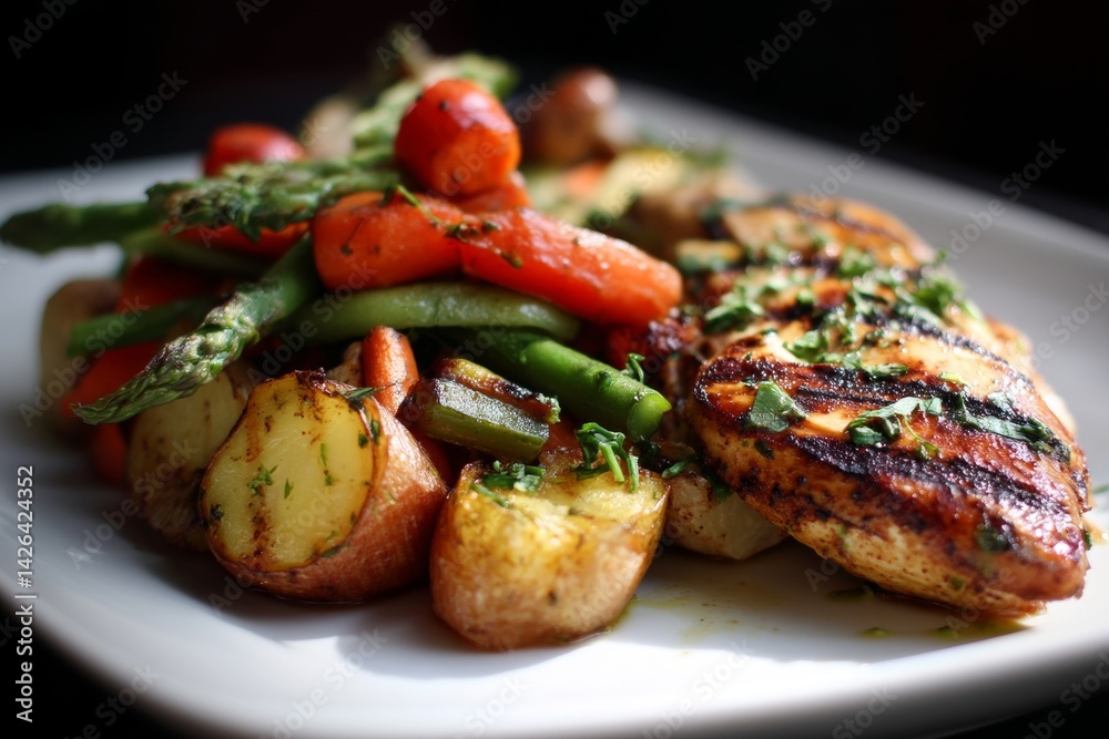 Grilled chicken breast with vegetables.