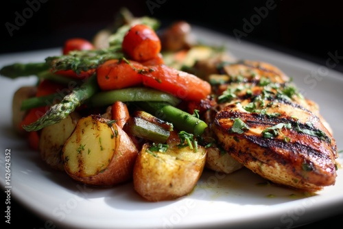 Obraz na płótnie Grilled chicken breast with vegetables. w salonie