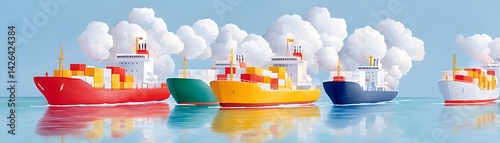 Shipping trade war ships on pause amid glowing blockade global waters digital illustration calm environment economic tensions photo