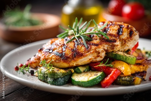 Obraz na płótnie Grilled chicken breast with vegetables. w salonie
