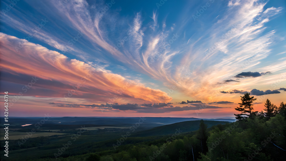 Fototapeta premium A breathtaking natural landscape featuring a wide, colorful sky during sunset.