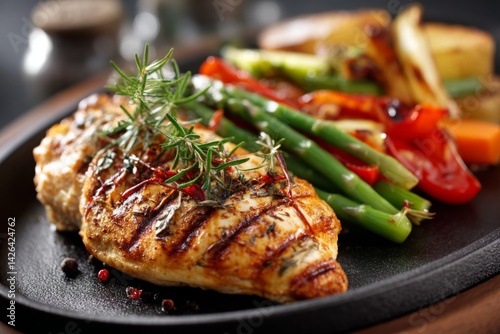 Obraz na płótnie Grilled chicken breast with vegetables. w salonie