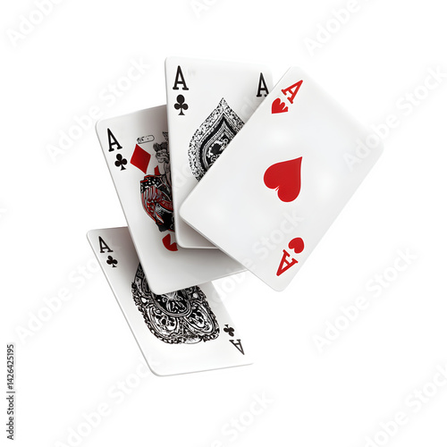 Poker, four aces in flying, playing cards isolated on white, clipping path --v 7.0