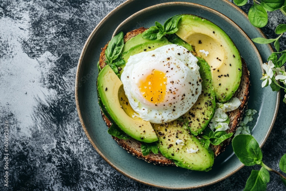 Avocado toast with poached egg.