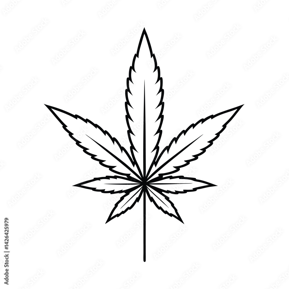 Cannabis leaf black and white outline symbol minimalist design pot marijuana weed icon Cannabis leaf black and white outline symbol minimalist design pot marijuana weed icon