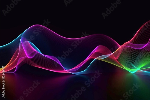 Dark abstract background with a glowing abstract waves, abstract background for wallpaper. Generative AI.