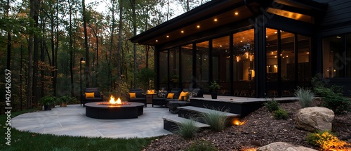 Backyard Patio Fire Pit Evening