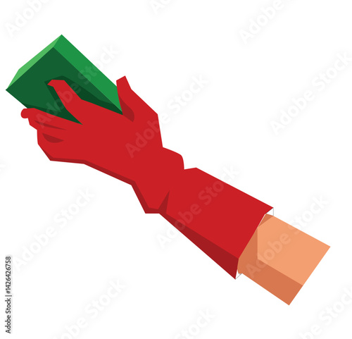 hands holding sponge and wearing gloves