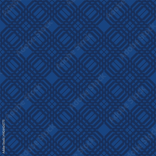 Indigo trellis Geometric pattern of circles  squares creates depth